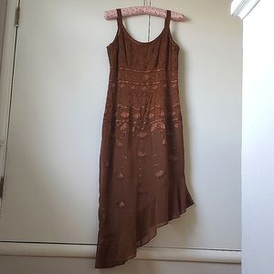 Beaded, asymmetrical vintage inspired 100% silk dress